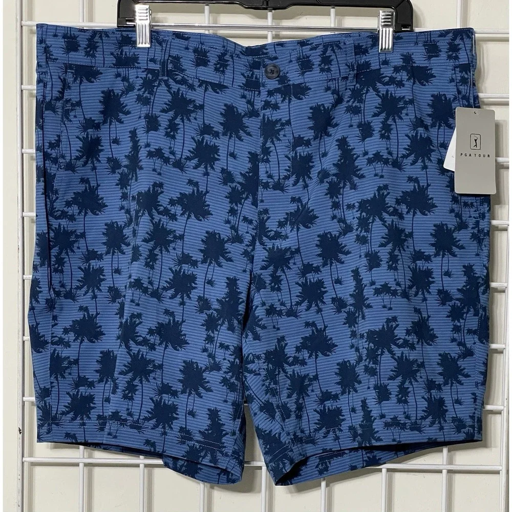NWT men's PGA Tour Golf Shorts. Insignia‎ Blue Palm Tree Pattern Size 40